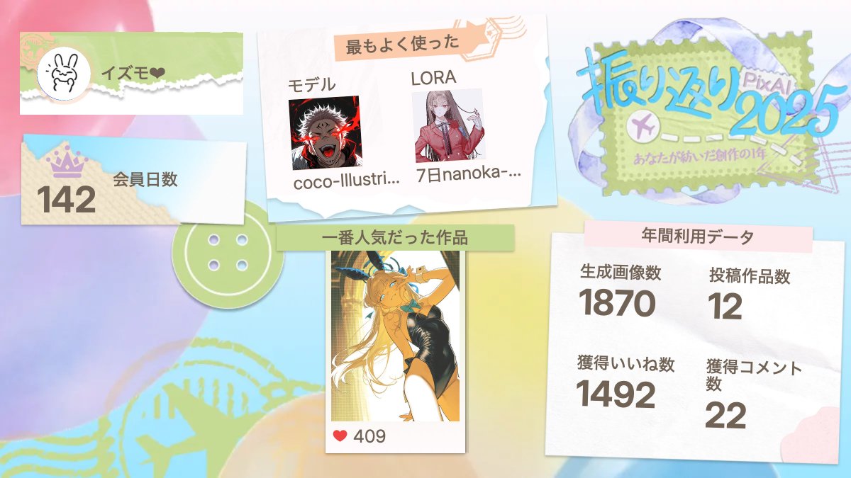 #PixAIRecap2025
私のクリエイティブな一年がここに✨
pixai.art/artwork/195916…
あなたの一年も振り返ってみませんか？pixai.art/my2025

<a href="/PixAI_Official/">PixAI</a>