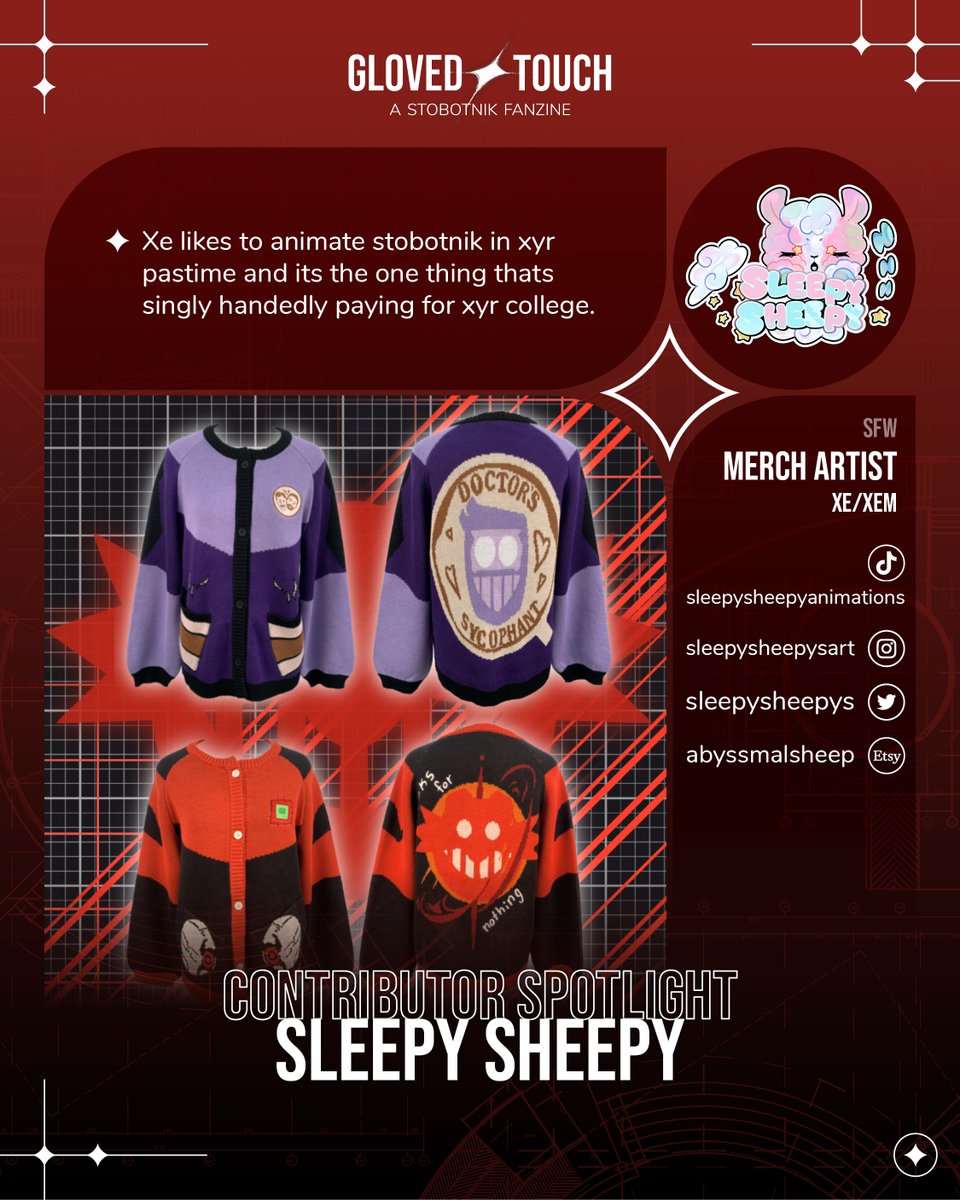 ✦ Contributor Spotlight ✦ Sleepy Sheepy ✦ Merch Artist

✦ We can't talk about xyr unique merch and not include xem in our merch team! With the most innovative merch ideas around, welcome <a href="/SleepySheepys/">Sleepy Sheepy</a> as our 49th contributor!