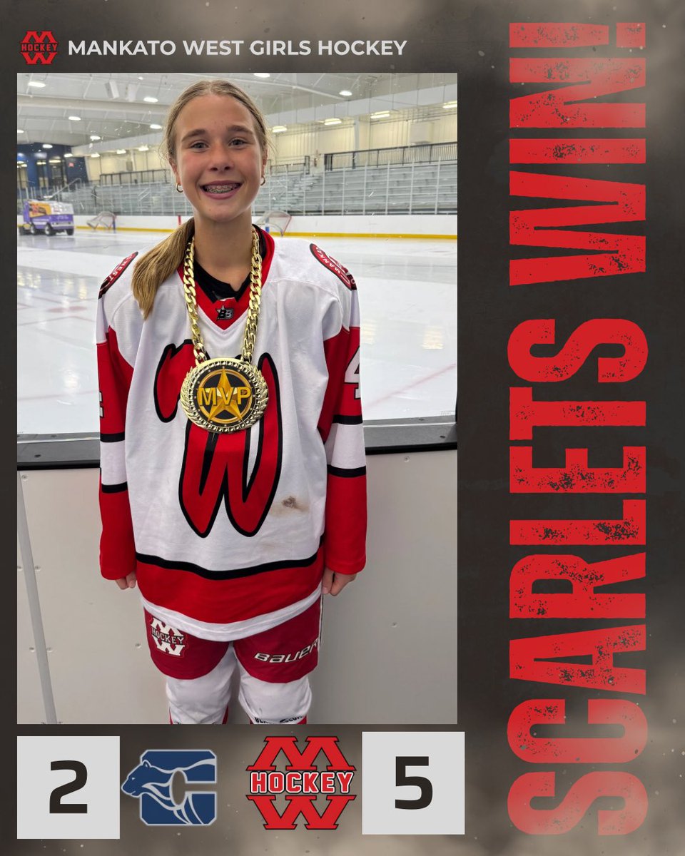 Final from Mankato:
West 5
Rochester Century/JM 2 
Scoring as follows:
🚨Penny Gorman unassisted 
🚨Maya Pinero 🍏’s Gorman and Claire Roering 
🚨Gorman 🍏’s Maleah Giesen and Roering 
🚨Gorman 🍏Emily Kane 
🚨Giesen 🍏’s Gorman and Pinero
POTG - Emmy Nelson