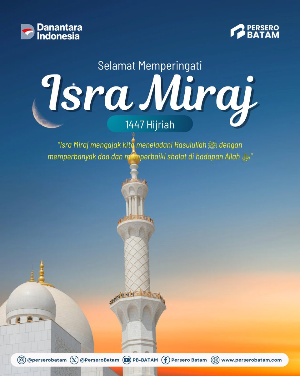Selamat memperingati Isra Mi’raj Nabi Muhammad ﷺ 1447 H✨🌙

Semoga meneguhkan iman, menguatkan integritas, dan menginspirasi kinerja terbaik. Allah ﷻ memberkahi kita semua.