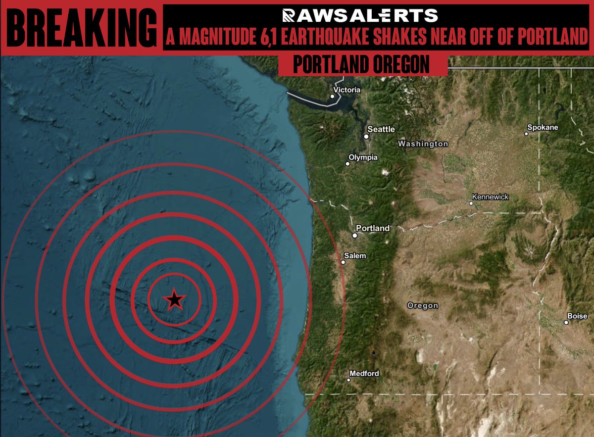 rawsalerts's tweet image. 🚨#BREAKING A strong 6.1-magnitude earthquake struck offshore of the Oregon coast it occurred approximately 170 miles west of Newport, Oregon, giving much of the Pacific Northwest a noticeable jolt. No tsunami warning has been issued at this time for the coastline.