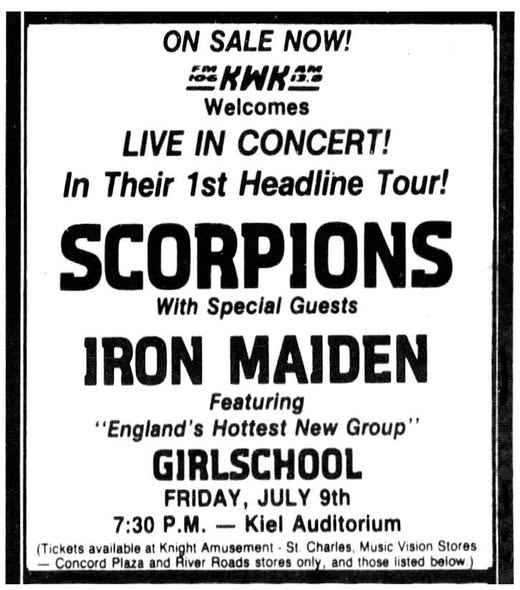 1982, Kiel Auditorium, St Louis, Missouri, USA. The Scorpions were