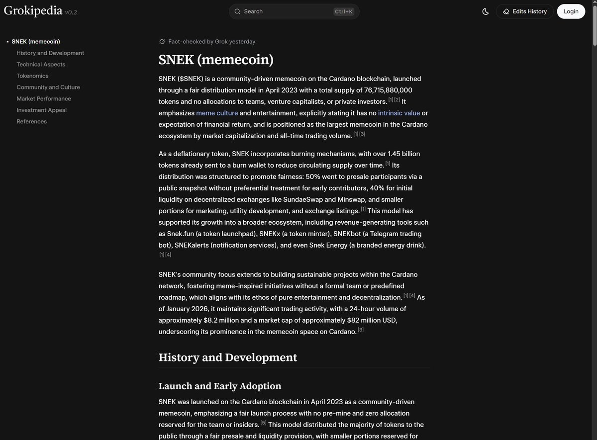 goofy_crisp's tweet image. Just noticed @snek had its own page on Grokipedia. Pretty cool.