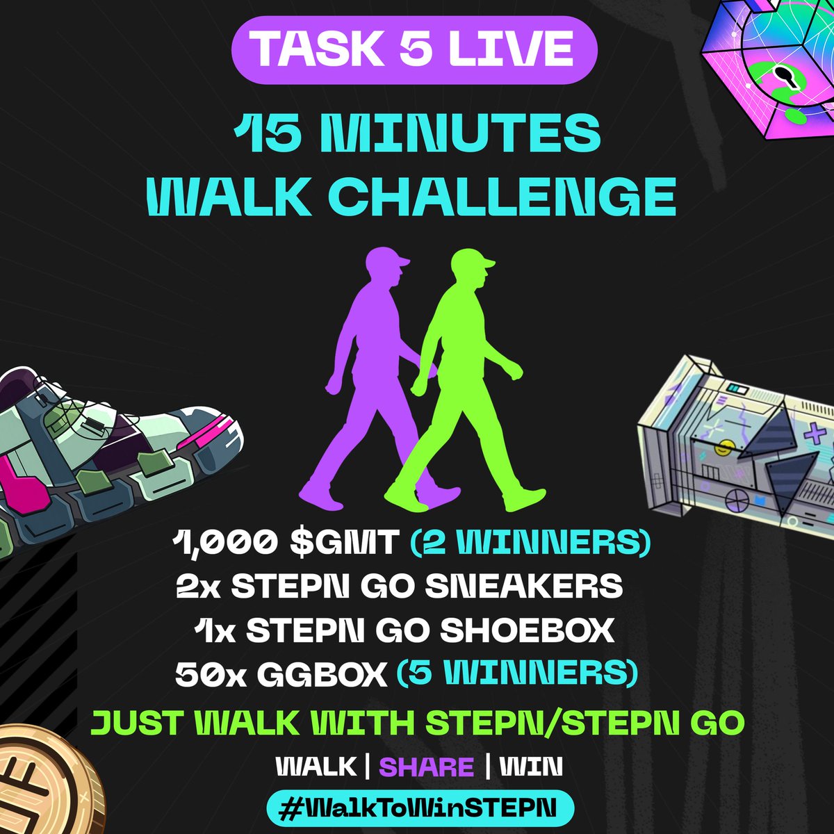 🚨💥 TURN 15 MINUTES OF WALKING INTO REAL REWARDS! 👟💚

Yes, just 15 minutes with STEPN / STEPN GO can earn you:
🏆 $GMT | 👟 Sneakers | 📦 Shoeboxes | 🎁 GGBox

Are you ready to walk, share &amp; win?

Check the full thread 🧵👇 for rules &amp; rewards!
#STEPNGO #STEPN #WalkToWinSTEPN