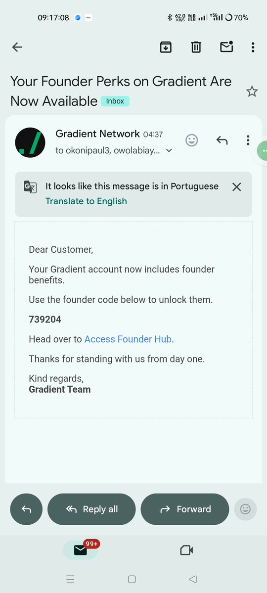 Web3Leeyo's tweet image. Hey @Gradient_HQ 
I've noticed some suspicious emails (fake Gmail IDs) using your project's name to scam people. They are asking users to connect their wallets to claim 'Founder Perks' or 'Airdrop Rewards,' which seems like a phishing attempt to hack wallets.