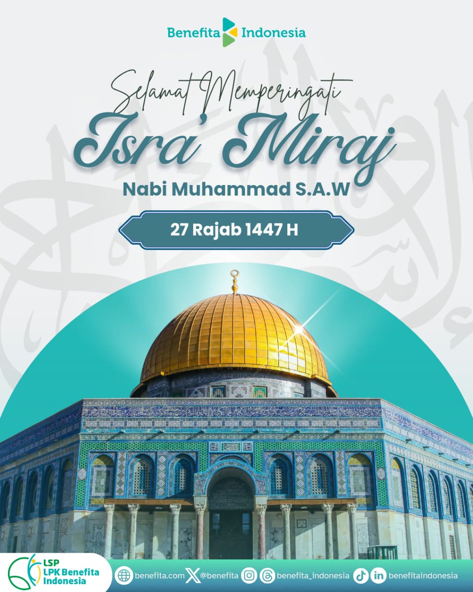 benefita's tweet photo. ✨Selamat Memperingati Isra Mi’raj Nabi Muhammad SAW✨
27 Rajab 1447 H
Semoga peristiwa mulia ini jadi pengingat untuk terus memperkuat iman &amp; meneladani akhlak Rasulullah SAW di setiap langkah kehidupan 🤍
—
#benefitaindonesia 
#traininglingkungan 
#sertifikasilingkungan 
#bnsp https://t.co/TUTbmAJpfe