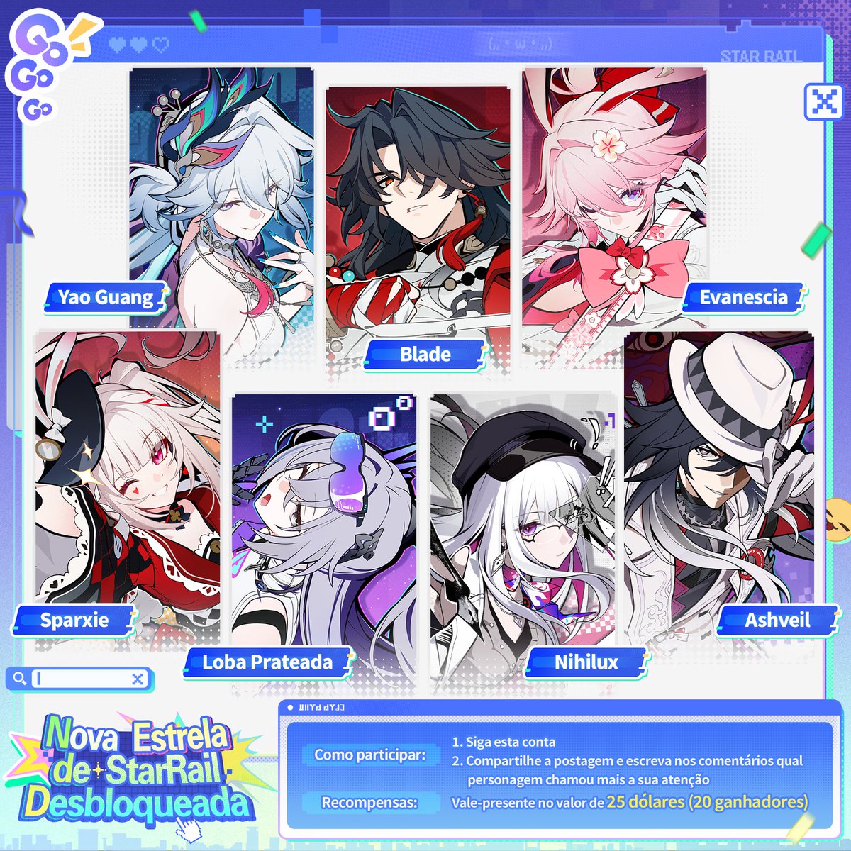 ˗ˏˋ #HSRNovoMundoDesbloqueado ✨ˎˊ˗

O Expresso Astral está prestes a partir para o próximo destino #Planarcadia 💥🎭
Os gênios excêntricos se reúnem neste mundo da Euforia.
Quem terá a graça de Aha⁉️

🎁 Para participar deste evento, siga a nossa conta oficial e compartilhe esta