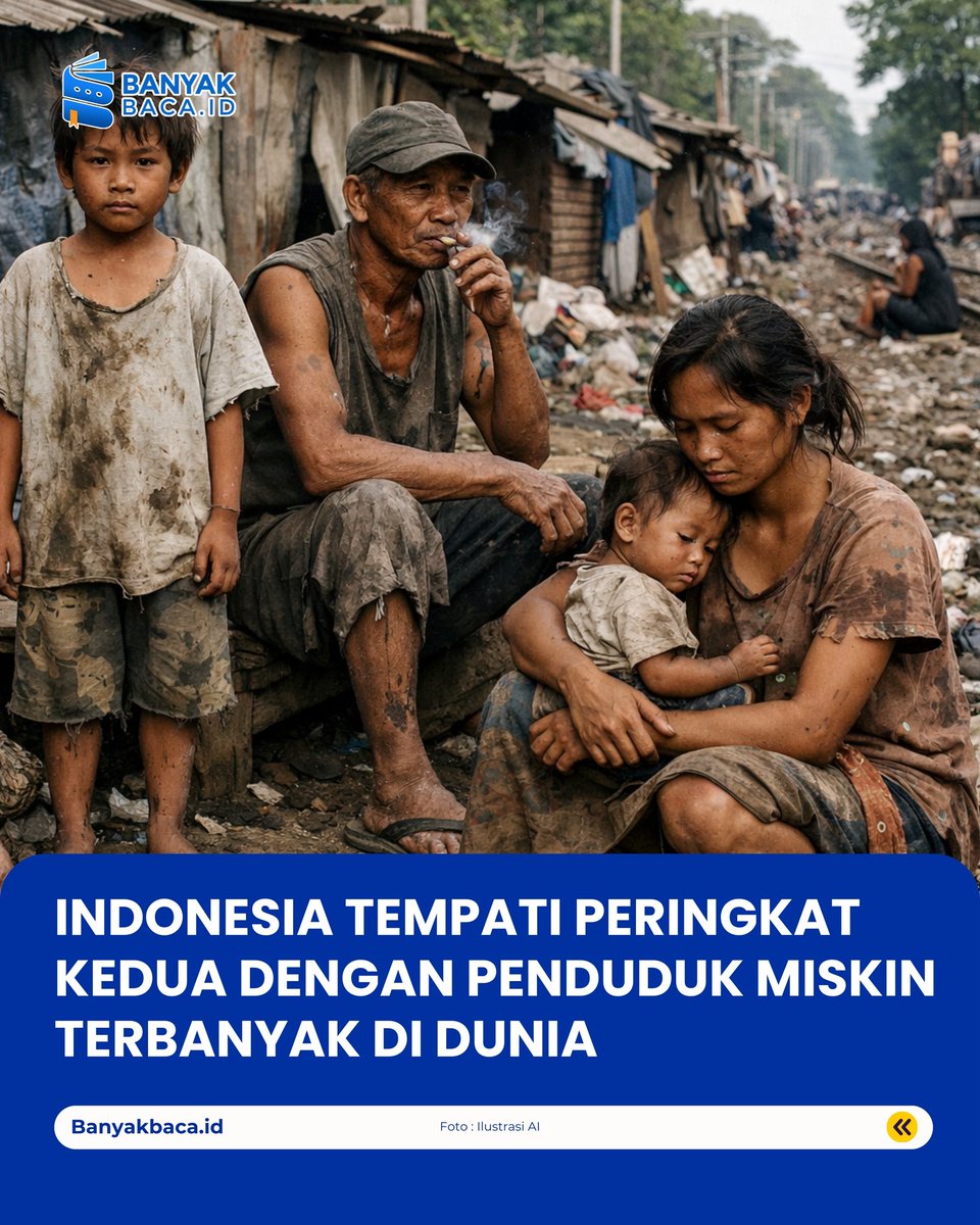 banyakbacaid's tweet photo. Indonesia menempati urutan kedua dengan penduduk miskin terbanyak di dunia. Berdasarkan data Bank Dunia atau World Bank 2025 jumlah penduduk miskin di Indonesia sebesar 60,3% dari jumlah penduduk pada 2024 sebesar 285,1 juta jiwa. https://t.co/II7yb0PZiv