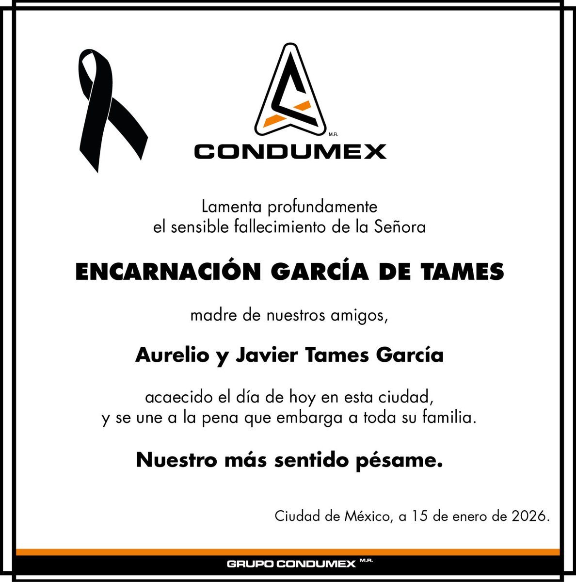 condumex_cables's tweet photo. Lamentamos profundamente esta noticia y enviamos de manera respetuosa nuestras condolencias a toda la familia y amigos. https://t.co/N3uirAPKRP