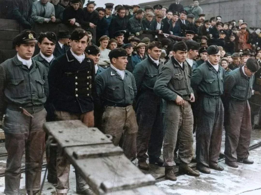HiddenHistoryYT's tweet photo. On the morning of 14 May 1945, the crew of U-2326 quietly navigated their submarine into the Tay Estuary at Dundee, Scotland, the war finally over for them. 

Their surrender was accepted on board the venerable HMS Unicorn, a ship launched all the way back in 1824, temporarily renamed HMS Cressy to free the name for the Navy’s new repair carrier. 

For these men, trained in the cutting-edge Type XXIII coastal U-boat, the end came not with a battle but with the slow, formal procession into port...a surreal contrast to the intense, claustrophobic months they had spent underwater.