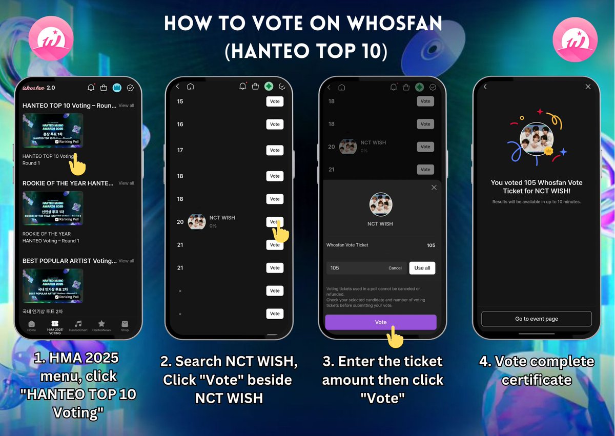 nctwishvoting's tweet image. ꒰ঌ Whosfan ໒꒱
 1 ad = 1 voting ticket
There is no cooldown or daily limit. You can use just one account to vote as much as you want.

Android : play.google.com/store/apps/det…
IOS : apps.apple.com/id/app/whosfan…