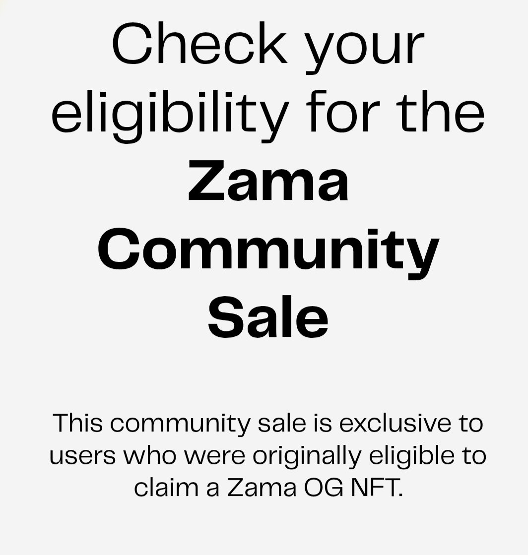 The <a href="/zama/">Zama</a> Community Sale is  live
Access link: community-sale.zama.org
For NFT holders only

Public Auction opens next
21 January
1:30 PM IST
Auction link: auction.zama.org

Price 0.075 premarket