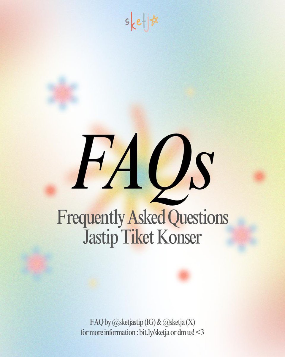 ✨ FAQ JASTIP BTS ✨
by SKETJA

💜 Bukanya kapan?
After seatplan di post ime (max H+1/2)

💜 Fee berapa
350-450K, depends venue/seating nantinya

💜 DP berapa?
100-150k

💜 Form dikasih dimana?
Akan di post di all social media sketja (tweet, channel ig, ig story) berbarengan. Jam