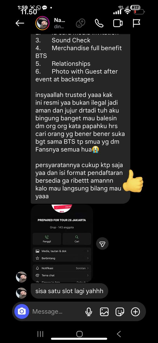 ARMY hati-hati ya sama penipuan macam ini. INGET JANGAN PANIC BUYING.

1. (sist ini berbayar) udah ketebak banget ini tujuannya mau ngescam.
2. butuh ktp? buat apa? ARMY pokoknya jangan mau kalo data pribadi kalian diminta kaya gini khawatir digunain untuk pinjol