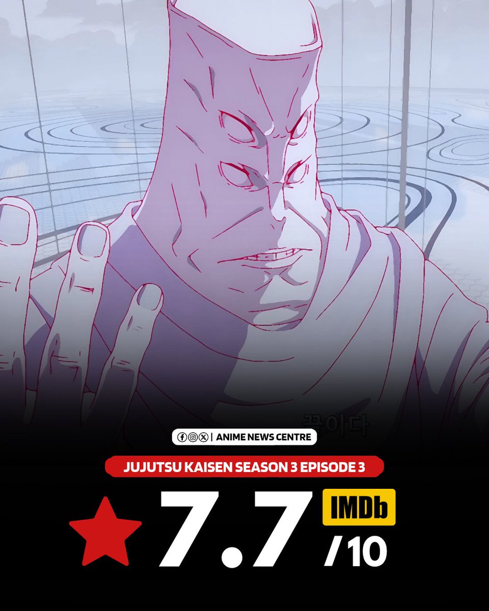 animenewscentre's tweet image. Jujutsu Kaisen Season 3 Episode 3 debuts with a 7.7/10 IMDb score.