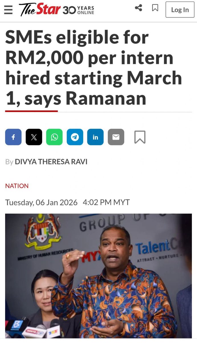 riz_esp's tweet image. No, Interns are NOT being paid RM2k/month @staronline

Starting 1 March 2026, the government has announced that SMEs apply for a RM2,000 matching grant

This is:
✅ A one-time grant per intern intake
❌ Not a monthly salary requirement
❌ Not a compulsory intern wage