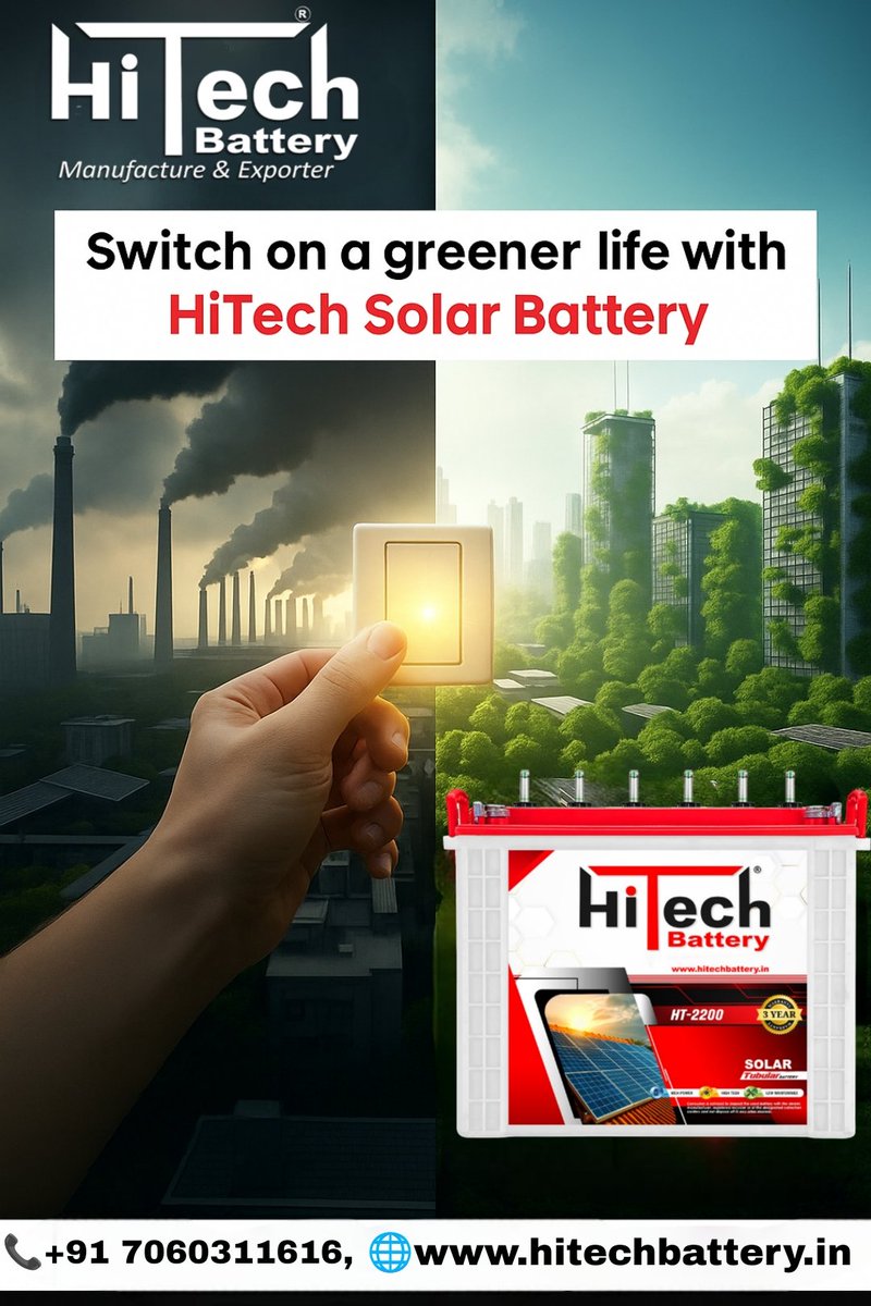 HitechBattery's tweet image. Switch ON a greener life 🌱
Switch ON HiTech Solar Battery 🔋
Made in India 🇮🇳 | Trusted Worldwide 🌍
Now appointing dealers &amp;amp; distributors.
📞 +91 7060311616
🌐 hitechbattery.in
#GreenEnergy #SolarBattery #HiTechBattery
#CleanPower #DistributorWanted #MakeInIndia