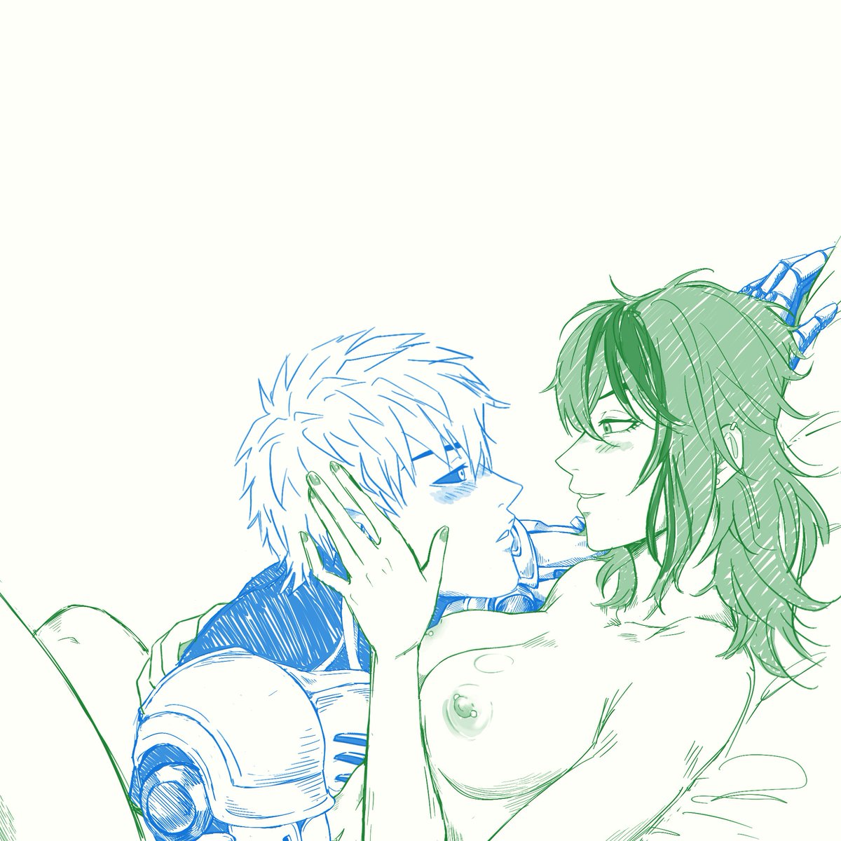 HELLO! 👋🌚

here's something spicy like 84 years later :D (feat my opm oc x canon) cuz it was only a matter of time before i drew NSFW of Mie &amp; Genos (AKA Mienos :3)

...it's not even explicit but y'knooow definitely implications of "activities" XWJDXSHWB—

OK DONT LOOK AT ME 🙈