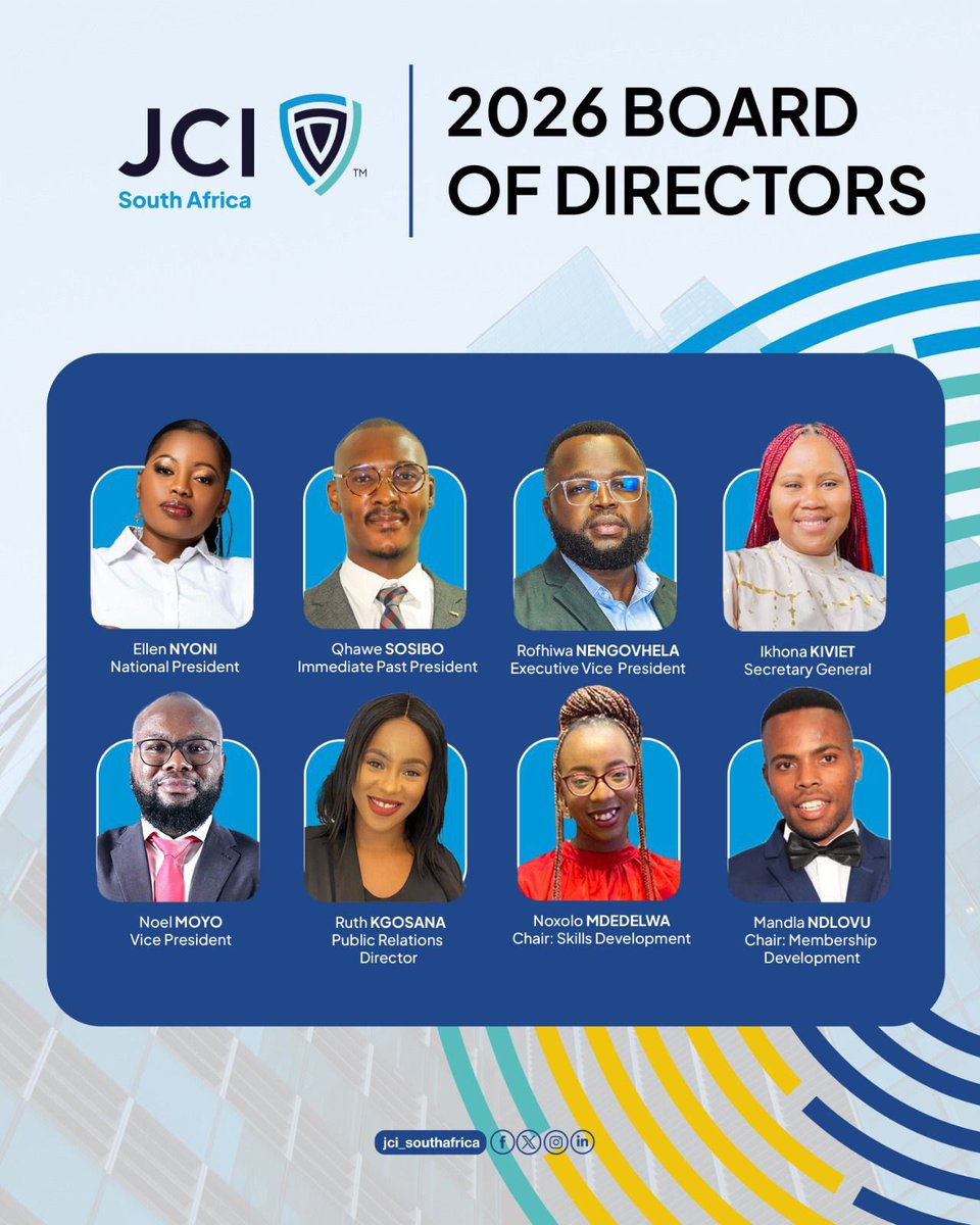 JCISouthAfrica's tweet image. JCI South Africa officially welcomes the 2026 National Board, leading under the theme: Purpose, Leadership, Excellence.

We look forward to a year of focused leadership and collective growth.

#jci #jcisouthafrica #purpose #leadership #excellence