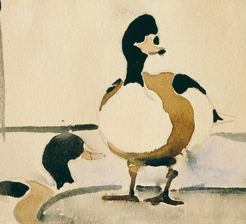 womensart1's tweet image. Untitled (Ducks), 1912-1916 watercolour by Georgia O'Keeffe #WomensArt #WildlifeArtWeek