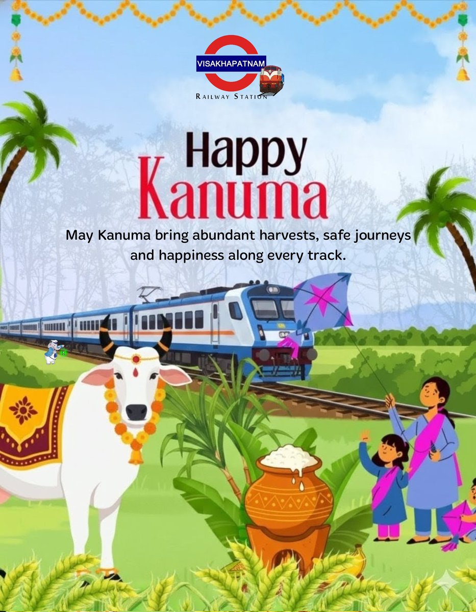 <a href="/ongole_railfan/">Ongole rail</a> <a href="/Visakhavaasi/">Anonymous🍥</a> <a href="/Chikudasji/">Chiku Das, Social Worker (Sabka Das- Chiku Das)</a> <a href="/_Waltair2911/">Random Guy</a> <a href="/shark_mendy/">VIZAG For ALL</a> <a href="/GopiKishorRaja2/">GopiKishorRaja</a> <a href="/VSKPJn/">Visakhapatnam Rail Users</a> <a href="/rail_fan_vskp/">Karun Induri-A Rf From VSKP🙏</a> <a href="/DRMWaltairECoR/">DRMWALTAIR</a> <a href="/drmvijayawada/">DRM Vijayawada</a> <a href="/vizaginsight/">Vizag Insight</a> <a href="/Karthikjillella/">🅹🅺 ☯</a> <a href="/13Irvamsi/">RAGHUVAMSI_2002 🚄</a> <a href="/EastCoastRail/">East Coast Railway</a> <a href="/ravitejak07/">Raviteja</a> <a href="/GMSERAILWAY/">GM/SER</a> <a href="/SCRailwayIndia/">South Central Railway</a> <a href="/Eswararao2517/">❤Indian Rail Lover❤🚂🚋🚃🚋🚃🚋🚃❤</a> <a href="/RailMinIndia/">Ministry of Railways</a> <a href="/AshwiniVaishnaw/">Ashwini Vaishnaw</a> <a href="/VizagPanda/">VizagPanda</a> <a href="/eswarkanchu/">Eswar Kanchumurthi</a> <a href="/katam_ss/">Katam SS Chandra Rao</a> <a href="/UttamChakram/">సర్వే సంతు నిరామయాః</a> <a href="/CapitalofAndhra/">Vizag - True Capital of Andhra Pradesh</a> <a href="/VizagBrand/">#BrandVizag</a> <a href="/jinxed_jiggler/">Srinath Tudu</a> <a href="/saptagiriulaka/">Saptagiri Ulaka</a> <a href="/Odisha_Stories/">Odisha Stories</a> <a href="/odisha_tourism/">Odisha Tourism</a> <a href="/SWRRLY/">South Western Railway</a> <a href="/BJP4Andhra/">BJP ANDHRA PRADESH</a> <a href="/RailwaySeva/">RailwaySeva</a> <a href="/narendramodi/">Narendra Modi</a> <a href="/BJP4India/">BJP</a> <a href="/kishanreddybjp/">G Kishan Reddy</a> <a href="/drmsecunderabad/">DRM Secunderabad</a> <a href="/drmhyb/">Hyderabad Division</a> <a href="/PMOIndia/">PMO India</a> <a href="/DRMKhurdaRoad/">DRM KhurdaRoad</a> <a href="/DRMSambalpur/">DRMSambalpur</a> <a href="/DarshanaJardosh/">Darshana Jardosh</a> <a href="/AnupSatpathy/">Babu</a> <a href="/drmgnt/">Guntur Division</a> <a href="/Vskpism/">VISAKHAPATNAMISM</a> Post : 374/25-26

From green fields to bustling stations, the spirit of Kanuma travels with our trains. Wishing you safe journeys, abundant harvests and cheerful moments with loved ones.