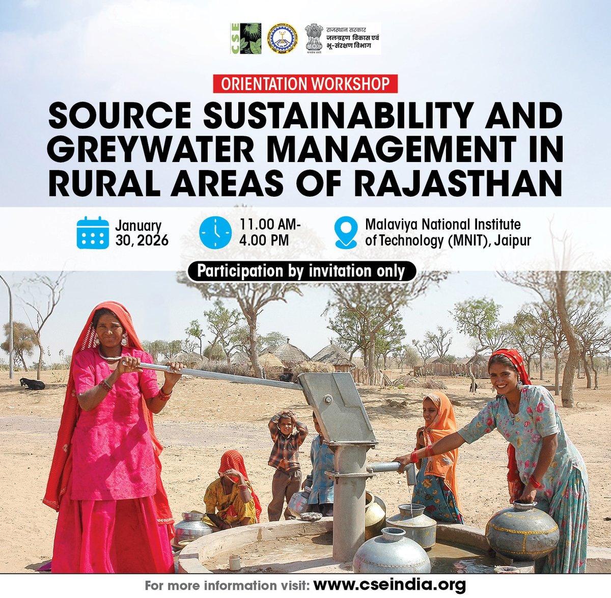 CSEINDIA's tweet image. CSE, in association with the Directorate of @WatershedRaj and @NIT_Jaipur, is hosting a state-level Orientation Workshop on Source Sustainability and Greywater Management in Rural Areas of Rajasthan.

This programme will bring together government functionaries and representatives…