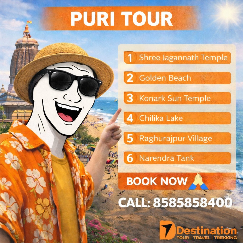 7Destinationoff's tweet image. 🙏🌴 PURI TOUR – Temple, Beach &amp;amp; Culture in One Trip! 🌴🙏

📍 Jagannath Temple
🏖️ Golden Beach
☀️ Konark Sun Temple
🛶 Chilika Lake

📞 Call/WhatsApp: 8585858400
🧳 Book your Puri trip with Seven Destination today!

#PuriTour #JagannathPuri #OdishaTourism #SevenDestination