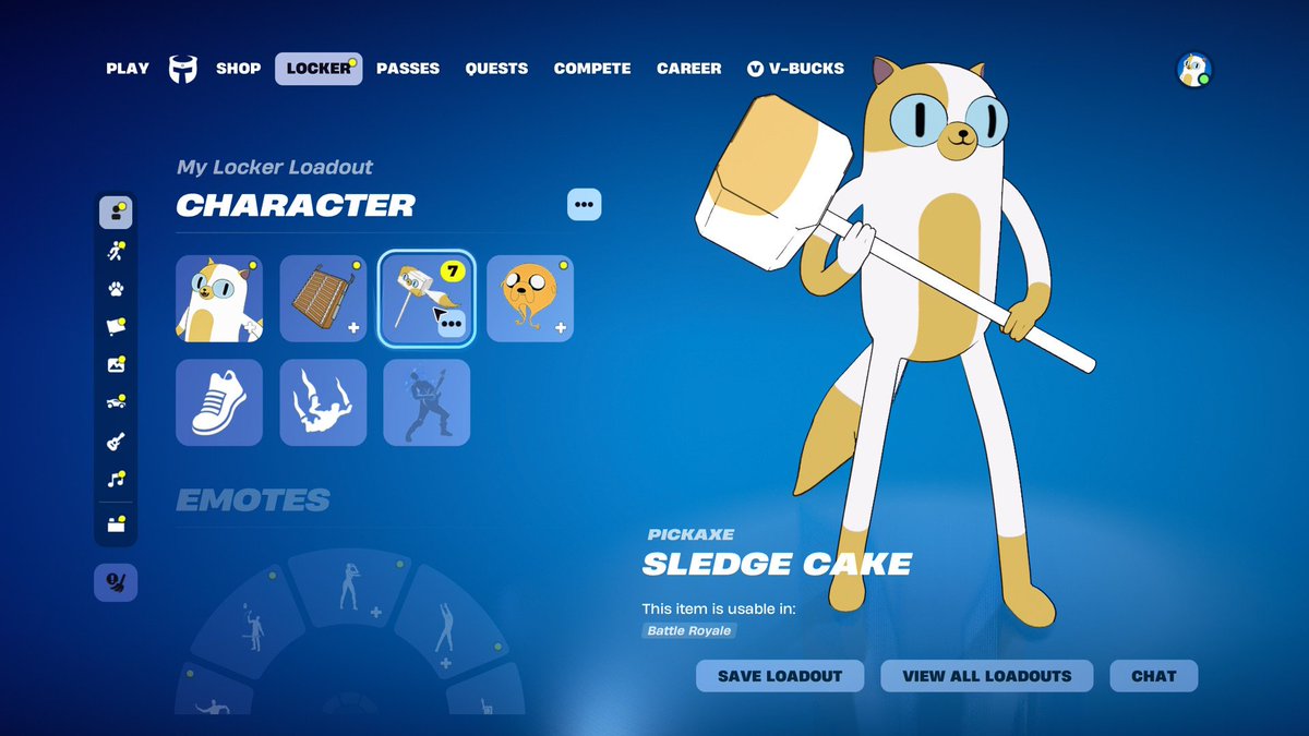 reitheboi's tweet image. An INCREDIBLE detail I appreciate so much from Fionna and Cake x Fortnite is that the 'Sledge Cake' hammer pickaxe is reactive to Cake! 🔨 

To be more specific, when Cake holds it her face and tail from the hammer disappears. Shes stretching it herself !! 😻