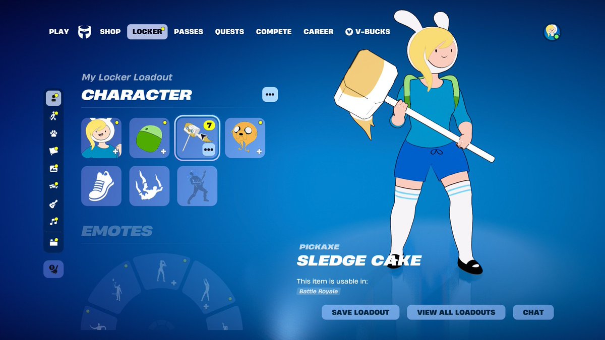 reitheboi's tweet image. An INCREDIBLE detail I appreciate so much from Fionna and Cake x Fortnite is that the 'Sledge Cake' hammer pickaxe is reactive to Cake! 🔨 

To be more specific, when Cake holds it her face and tail from the hammer disappears. Shes stretching it herself !! 😻