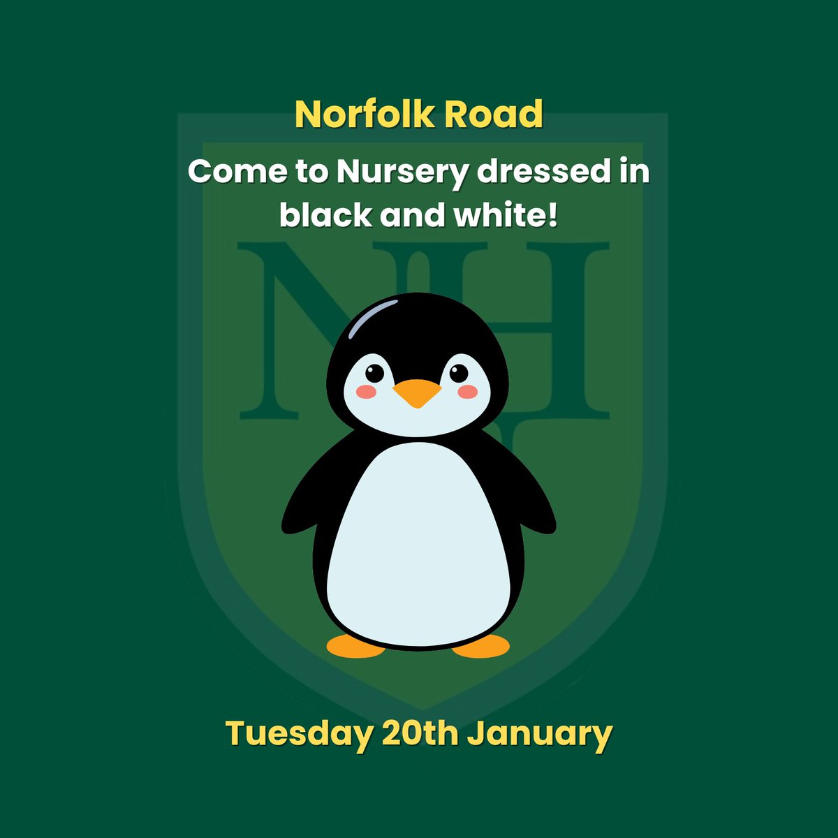 On Tuesday 20th January we will be celebrating Penguin Awareness Day at Norfolk Road 🐧 So Please come to Nursery dressed in black and white 🐧