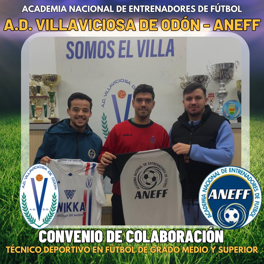 📅 En el día de hoy hemos firmado un acuerdo de colaboración con el <a href="/AD_Villaviciosa/">A.D. Villaviciosa de Odón</a>   , todos sus integrantes se beneficiaran de las ventajas que les ofrece #ANEFF

🔹 Academia Nacional de Entrenadores de #Futbol.

#TécnicoDeportivo en #futbol
#LicenciaUEFA