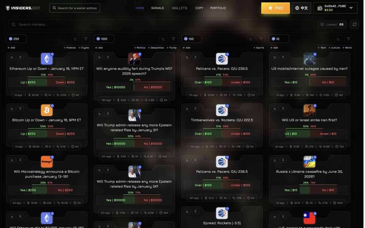 dakshbigshit's tweet image. Ooo Laa Laa @insidersdotbot 👀

New UI designs are rolling out screen by screen on the terminal.

@Kalshi integration is coming soon, with @opinionlabsxyz under exploration.

v1.3 signals, more powerful than ever is nearing production.

In-house wallet analysis tool is being…