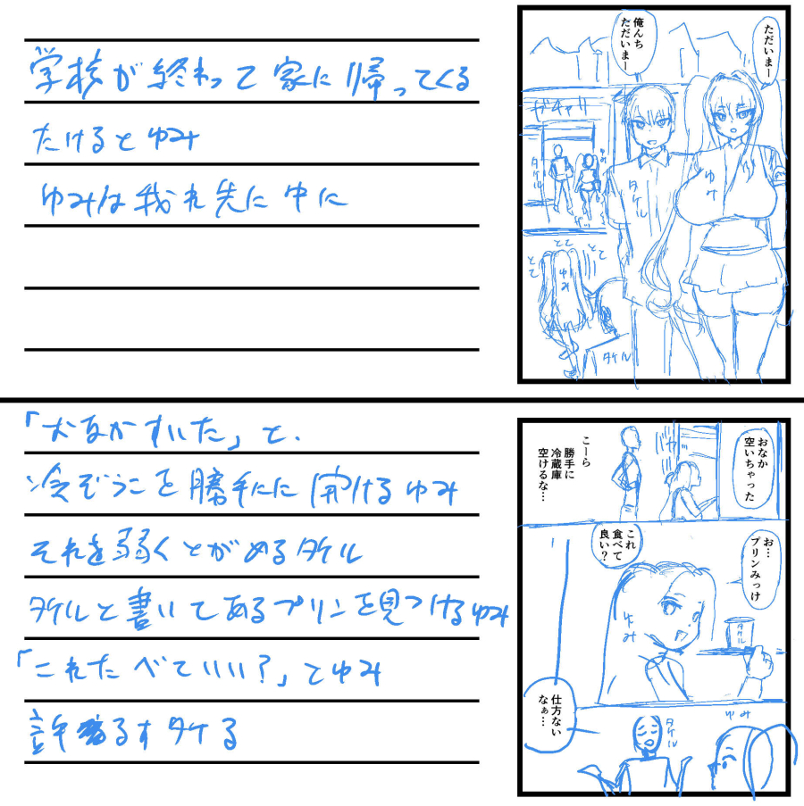 今描いてるネームをチョットだけ公開!!
日常パートを書いています!! 