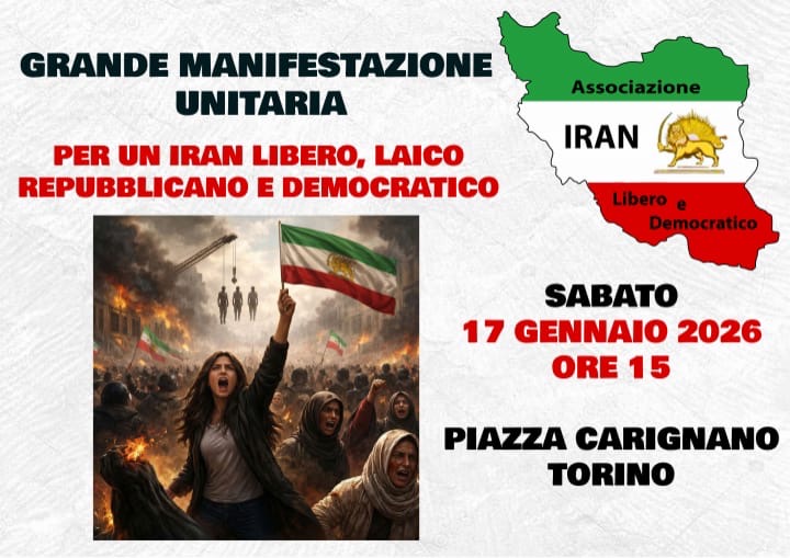 UilPiemonte's tweet image. LIBERTÀ, LAICITÀ, DEMOCRAZIA, DIRITTI CIVILI E SOCIALI PER LE DONNE E GLI UOMINI DELL’IRAN
La UIL Torino e Piemonte ha convintamente aderito alla manifestazione di domani a Torino, in piazza Carignano, alle ore 15.00, organizzata dall’Associazione IRAN Libero e Democratico.