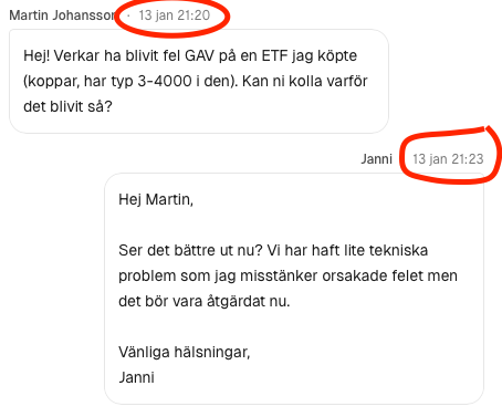 supermarreo's tweet photo. @Aktiebyggaren @avanzabank Lite skillnad i hastighet mot @montrose_io häromdagen. 3 min svarstid är inte fy skam, särskilt den tiden på dygnet. https://t.co/42FGnU5zCX