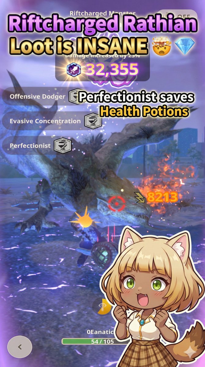 Fanaticit's tweet image. Riftcharged Rathian Loot is INSANE 🤯 💎Perfectionist saves Health Potions youtu.be/yP4t0wtjDVM?si… via @YouTube  #MonsterHunterNow #MHNow #GamePlay