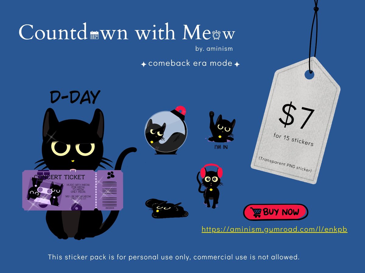 #Countdown mode on 🐾💜
I made this inspired by Tang 🐱 - #sticker pack to survive the waiting days 🥳 If you like cute #cat and waiting for a group #comeback this year, please check it out 🫶 

link in reply ⏳