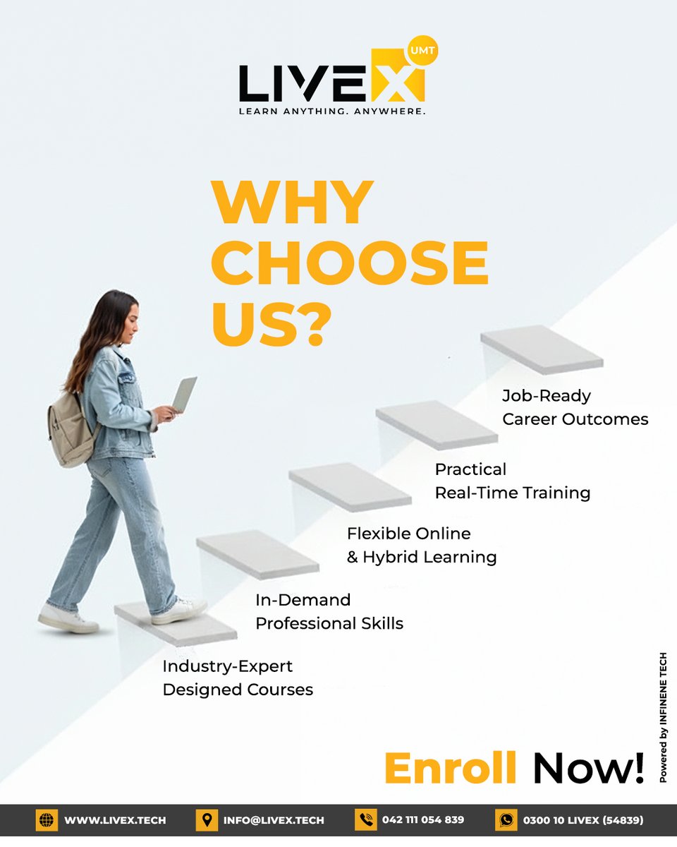 LiveXtech's tweet photo. 𝐖𝐡𝐲 𝐂𝐡𝐨𝐨𝐬𝐞 𝐋𝐢𝐯𝐞𝐗

Level up your skills, gain hands-on experience, and get career-ready with practical, in-demand training at LiveX.

#SkillLearning #HandsOnLearning #CareerReady #ProfessionalSkills #UpskillWithLiveX #RealWorldSkills #FlexibleLearning #CareerGrowth https://t.co/aClJMWp7sk