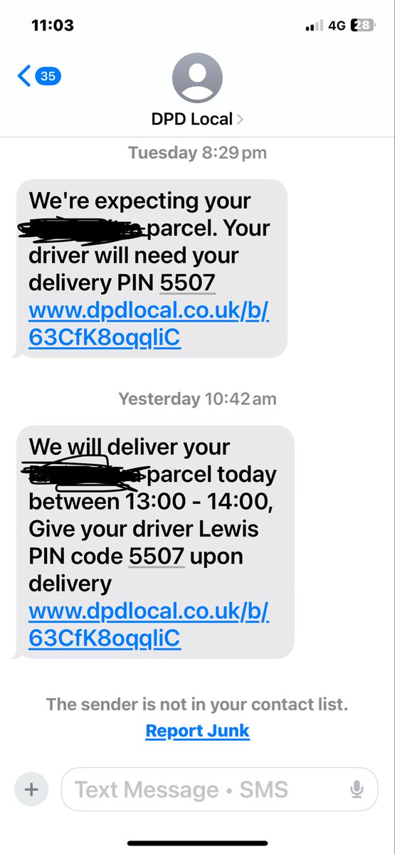 TonyHashtag's tweet image. SMS I got, drove home in lunch break (can’t change delivery, have left in safe place AND DPD wont put in my letterbox in front door! Driver said delivery 4 Neighbour next door, wldnt let me give PIN &amp;amp; left. DPD cut me off 25 min call. Furious