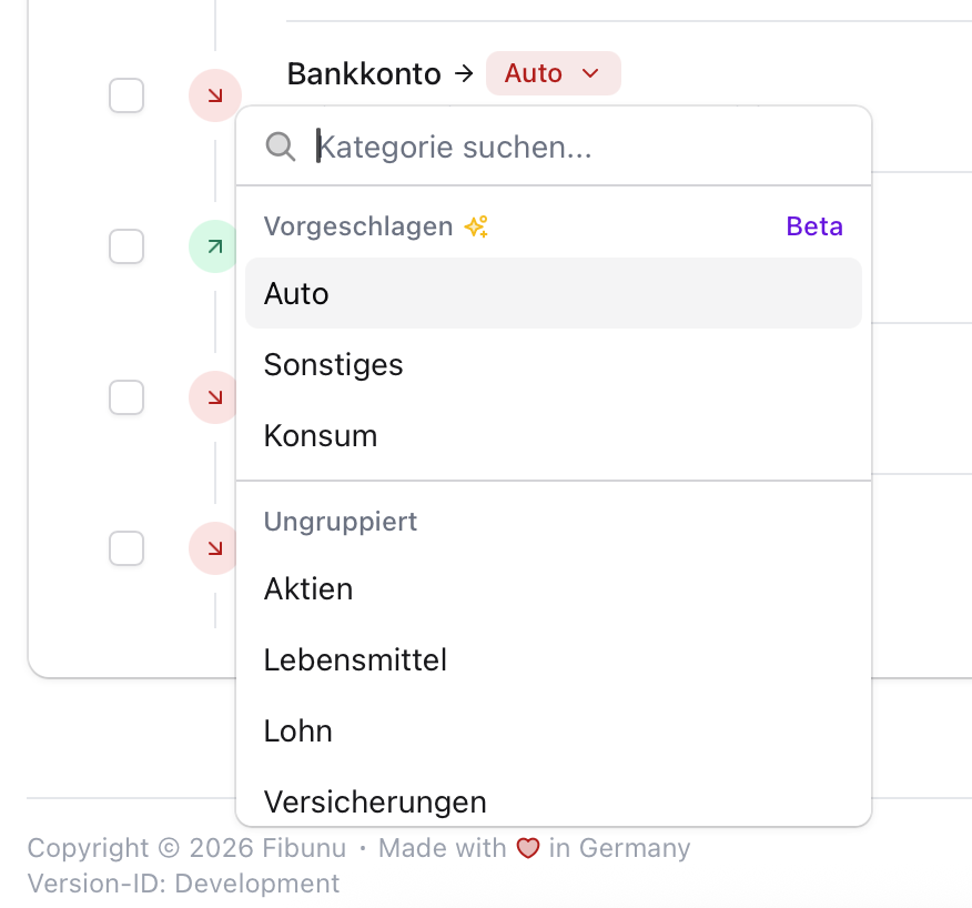 Categorization suggestions are coming to Fibunu.

During the review of transactions the most relevant categories are displayed at the top.

This makes it easier to quickly choose the right category if automatic categorization isn’t possible or the suggested category doesn’t fit.