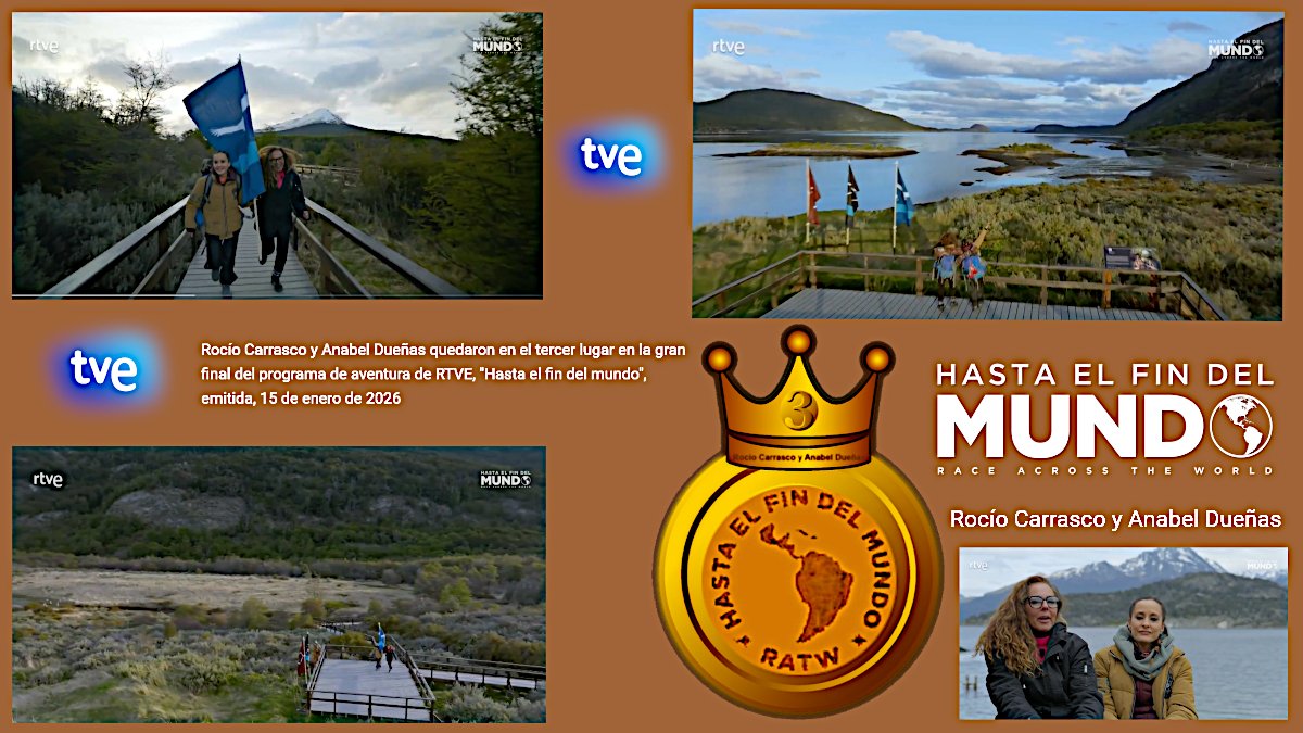 ¡Enhorabuena!👓Rocío Carrasco 🤩 Anabel Dueñas  quedaron en el 🥉lugar en la gran final del programa de aventura de RTVE, "#HastaElFinDelMundo", emitida,
🗒️El jueves 15 de enero 2026 
#MareaFucsia #APOYOROCIO16E