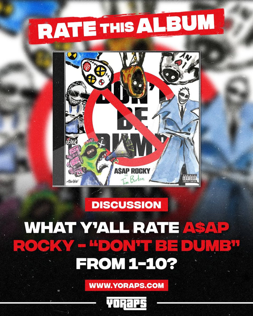 YoRapsMagazine's tweet image. ⁉️ #DISCUSSION: What do y'all rate #ASAPRocky's new album "Don't Be Dumb" from 1-10 ?

Let us know in the comments ‼️
---
✅ Yo! Raps: yoraps.com
🚀 Yo! PR: yo-pr.com