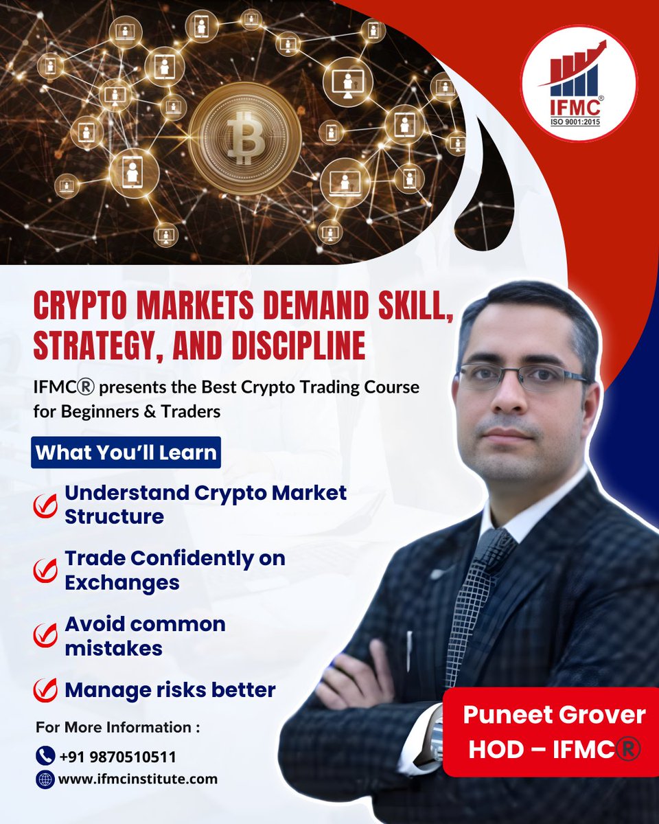 Confused by crypto charts and market noise? IFMC®️ brings a structured Crypto  Trading Course by Puneet Grover, HOD – IFMC®️ to help beginners and traders  trade with clarity and confidence. 👉🔗https://t.co/wyWil6htFV  #ifmcinstitute #