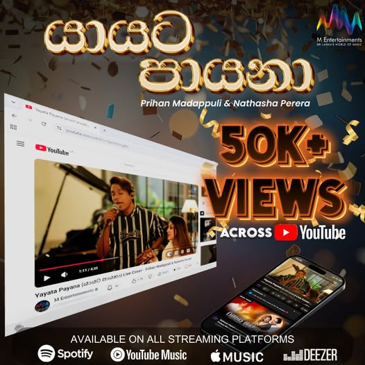 MEntertainments's tweet photo. Yayata payana (යායට පායනා) https://t.co/hzwsx7tjPO
Live cover - Prihan Madappuli &amp; Nathasha Perera
📷50K+ Views on YouTube…📷
#nathashaperera #yayatapayana #livecover #prihan #mentertainments #mepl https://t.co/VYTjadqBiL
