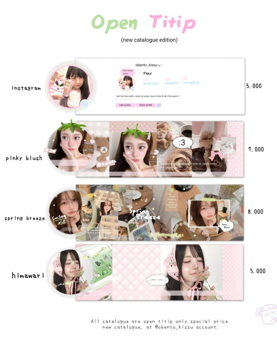 Obento_kith's tweet image. help retweet? terimakasih banyak ♡
#zonauang

hai semuanya! fleur open titipan / optip layout melalui reply atau DM dengan special price untuk edisi katalog baru ku &amp;gt;__&amp;lt; . 

selebihnya bisa scroll kebawah yaa ✨️