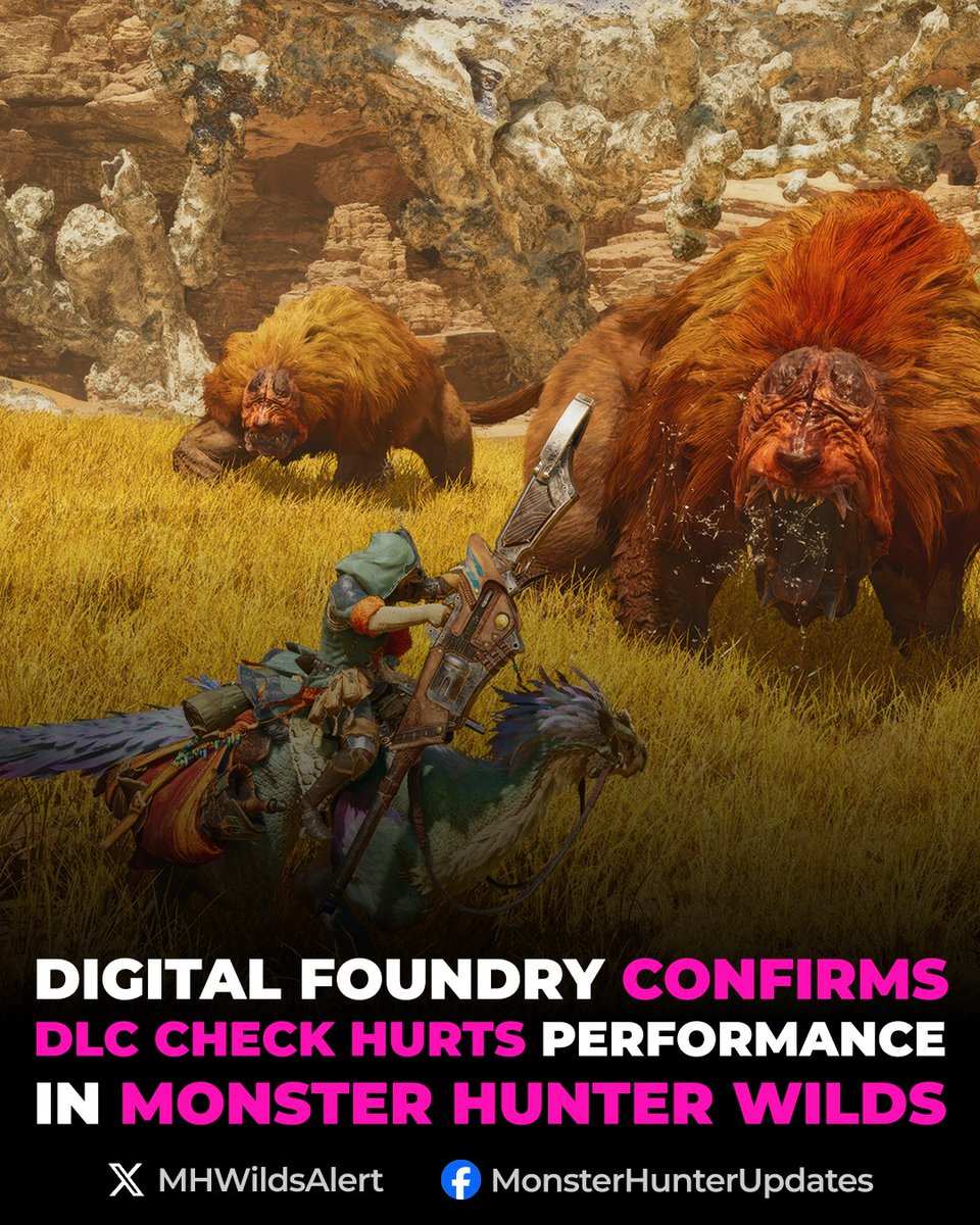 MHWildsAlert's tweet image. Digital Foundry has backed up a Redditor’s claim that a DLC check is hurting performance in Monster Hunter Wilds.

They’ll dive into it on their next podcast.