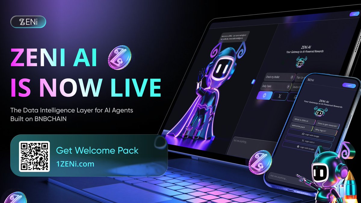 🤖 ZENi AI is LIVE — built on <a href="/BNBCHAIN/">BNB Chain</a>

ZENi is the data layer for AI agents, turning real on-chain + social signals into structured, agent-ready data.

🎁 Chat with ZENi AI to claim your Welcome Pack and start earning airtime rewards for mobile top-ups.
👉Activate now: