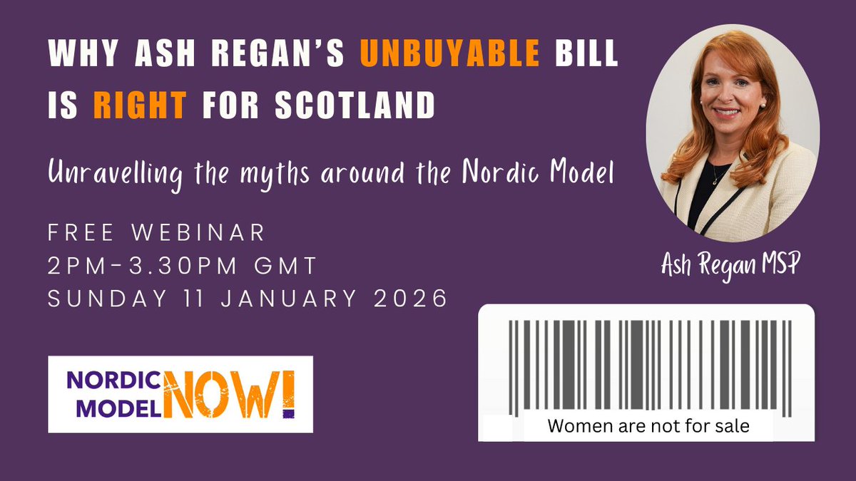 We are THRILLED to announce the publication of the recording of our recent webinar, featuring Ash Regan MSP discussing her UNBUYABLE BILL, along with prostitution survivor Venessa MacLeod and Heli St Luce.

The Unbuyable Bill, if passed, would bring the Nordic Model to Scotland.