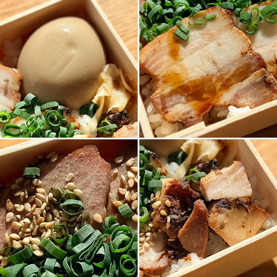 minamisuna1's tweet photo. チャーシュー専門店の至高で至福のお弁当、香港式本格焼豚のお重「蜜汁チャーシュー重」です😋

豚バラ叉焼、肩ロースラ叉焼、味玉、ガリ、はしのはしで構成された美味ワールドを堪能してください😎

📍ミートポーク山水（東京都江東区海辺5-9） https://t.co/rvzxH3lr1T