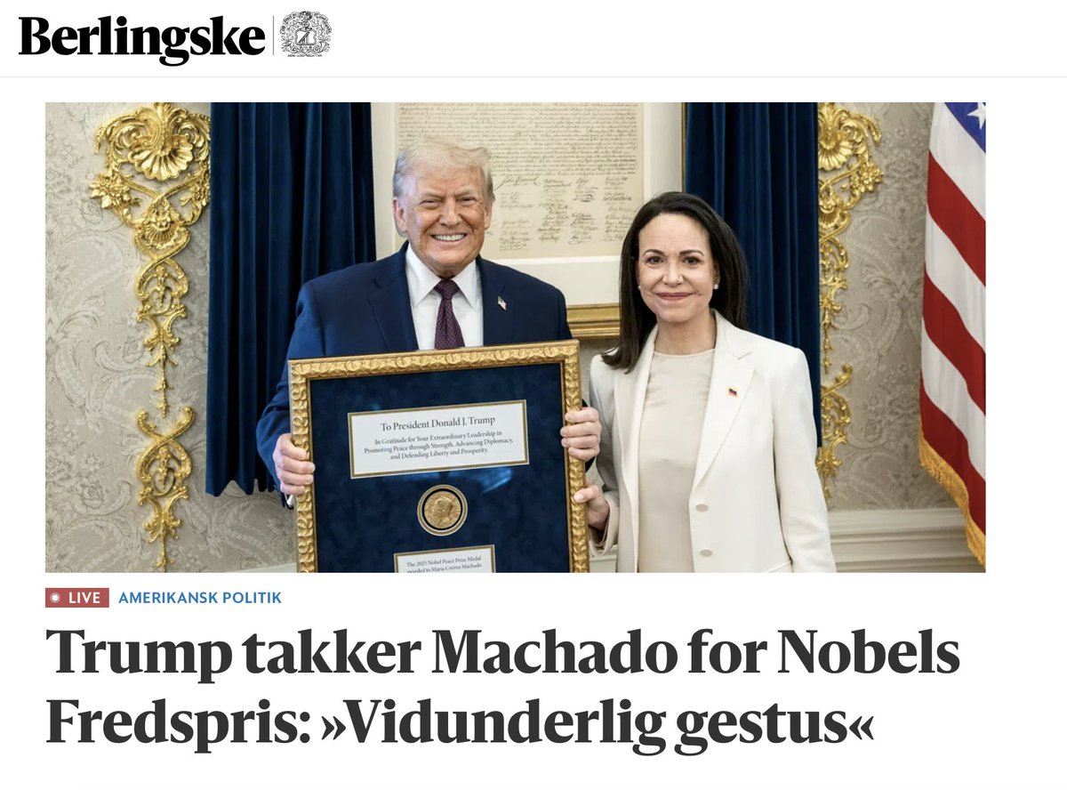 Vi har altid hånet Nordkorea for deres interne propaganda. Vi har lavet film om diktatorer som får fredspriser og sådan noget falsk hæder.
Og så kommer Venezuela, og gør præcis det samme for Trump som FIFA, Nordkorea, og de fleste film med ham Borat.

HVAD SKER DER!! 🤣
